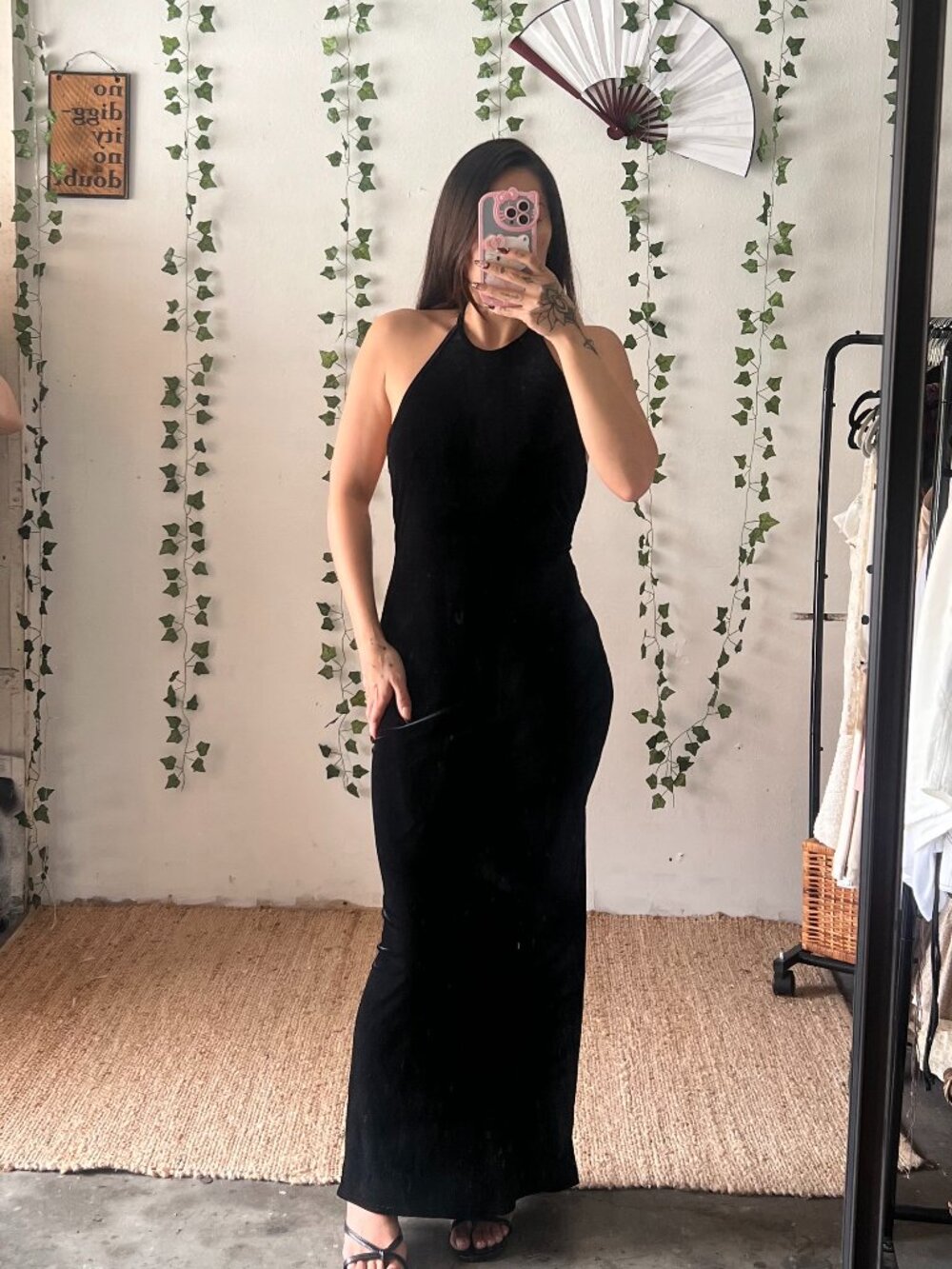 Vintage 90s Jump black velvet halter maxi dress with a low back size S